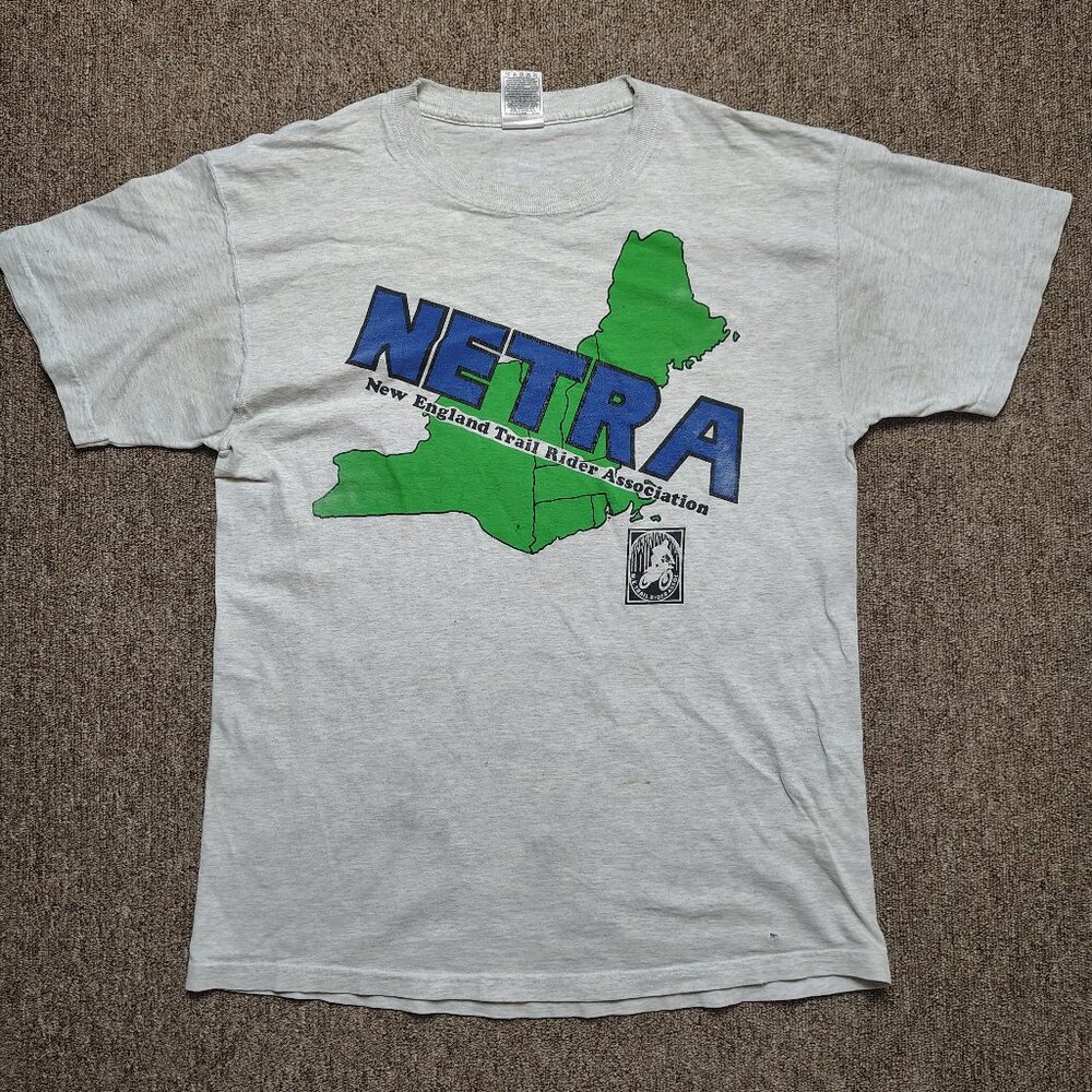 Vintage DIRTBIKE Shirt Men L Gray NETRA New England Trail Riding Group Distress
